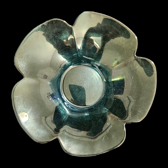 Vintage Blue Glass Flower Shaped Bowl 6" Petal Design Retro Tableware - Picture 2 of 3